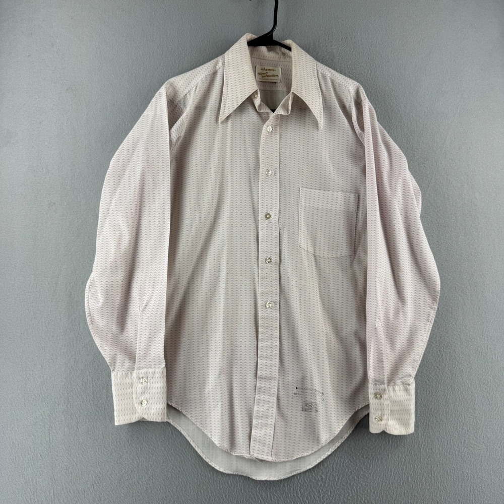 Vintage Arrow Shirt Mens 15 x 34 Polyester Disco Dagger Collar Sanforized